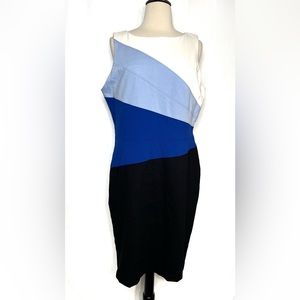 White House Black Market Sheath Dress Size 14 Color Block Sleeveless NEW ~F~